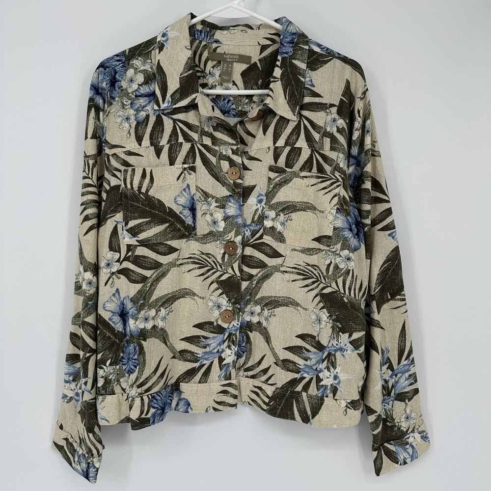 Naturals D&Co Tropical Linen Blend Button Front Top Medium Coastal Boho Resort